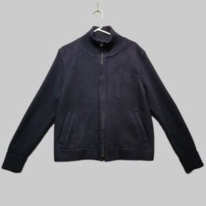 GAP Mens Medium Black Zip Front Wool Blend Sweater Jacket Ribbed Knit Elbow Pads